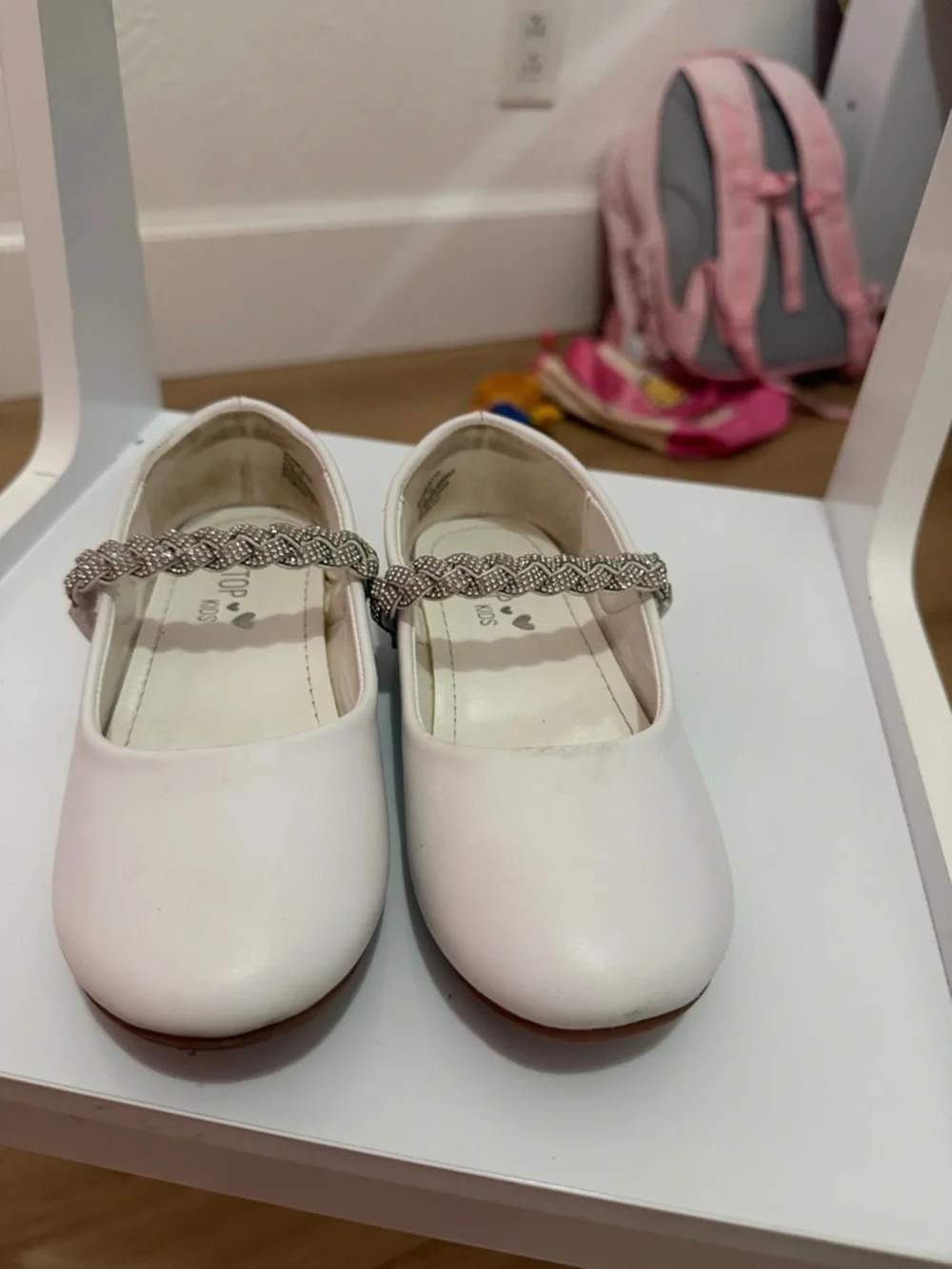 Tip Top Kids White Girls Dress Shoes with Braided Sparkle Strap